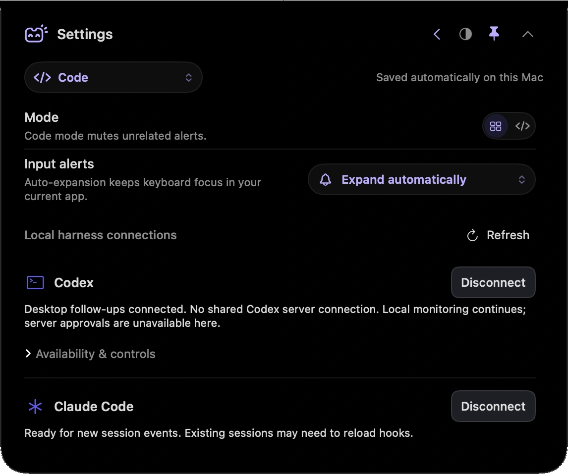 MicroNotch Code settings with local harness connections and input alert choices
